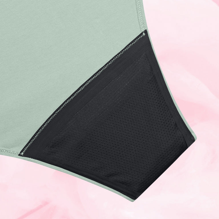 ComfortFit Essentials Brazilian for heavy flow, breathable and durable menstrual underwear.