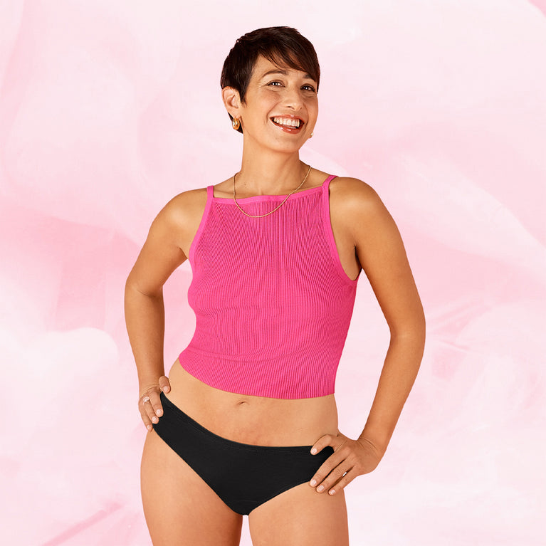 ComfortFit Essentials Brazilian niukka vuoto period panties, breathable design.