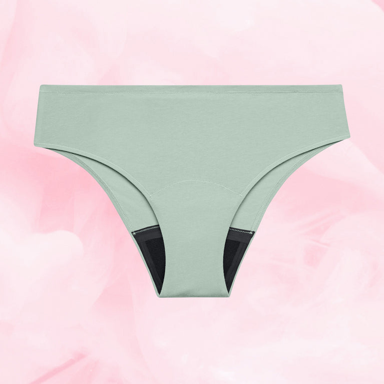 ComfortFit Essentials Brazilian moderate flow menstrual underwear, featuring breathable, high-waisted design.