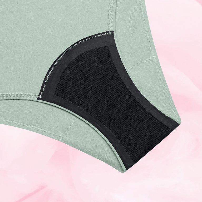 ComfortFit Essentials Brazilian moderate flow period underwear, optimized absorbency.