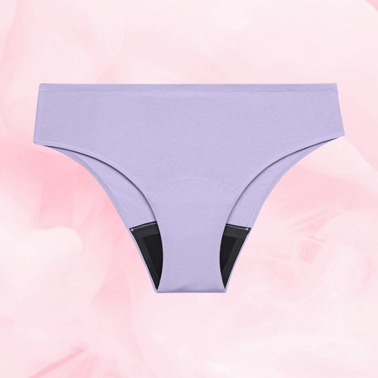 ComfortFit Essentials Brazilian moderate flow period underwear, high-waisted, breathable.