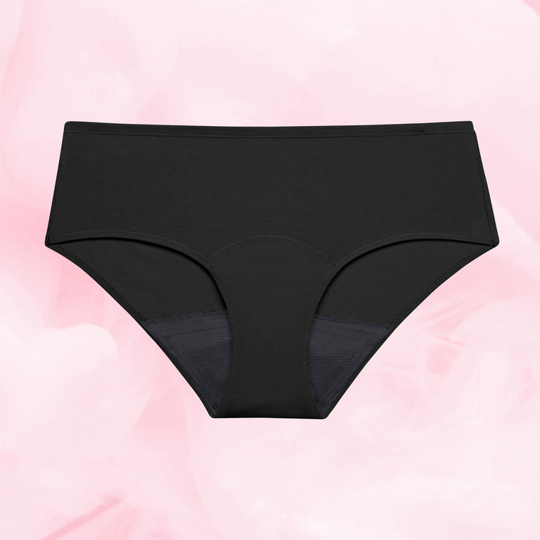 ComfortFit Essentials Hipster menstrual underwear for light flow, Oeko-TEX® certified.