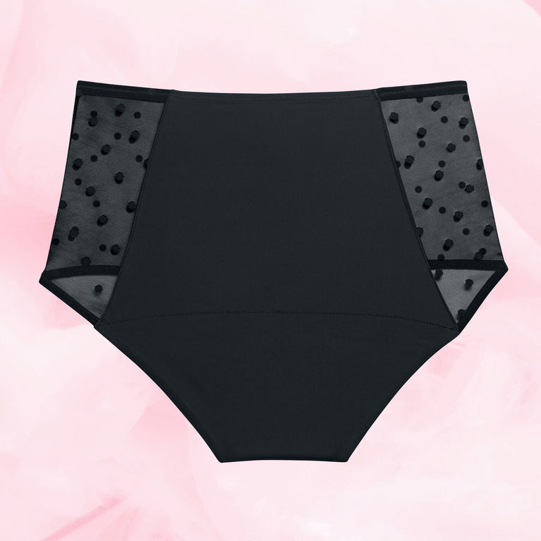High Waist Dots Light Flow Period Underwear with lace accents.