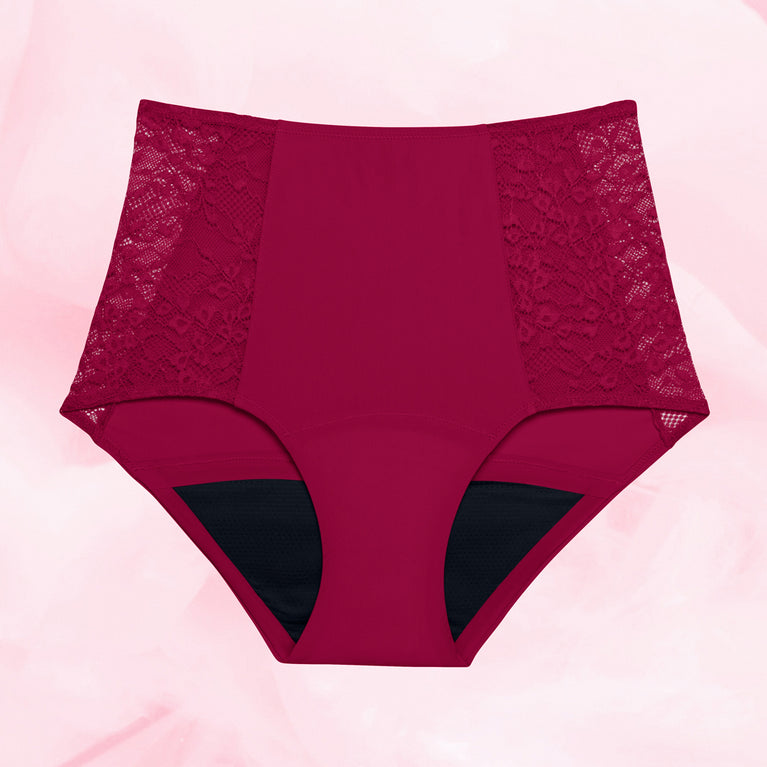 High-waisted Libresse™ Floral Heavy Flow Period Underwear with lace panels.
