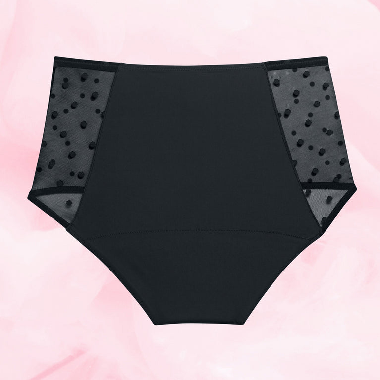 High Waist Dots Moderate Flow Period Panties with lace accents.