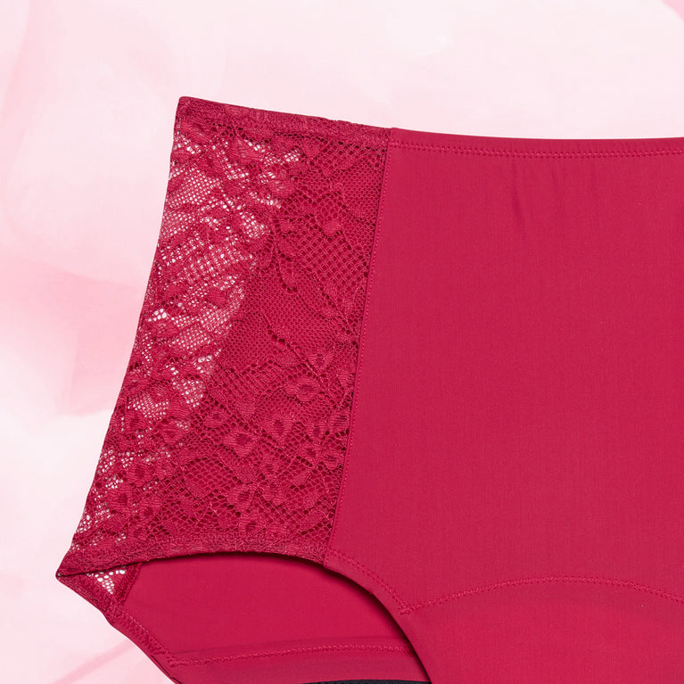 High Waist Floral Heavy Flow Period Underwear with lace accents.