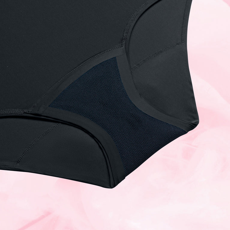 High-waist menstrual briefs for moderate flow protection.