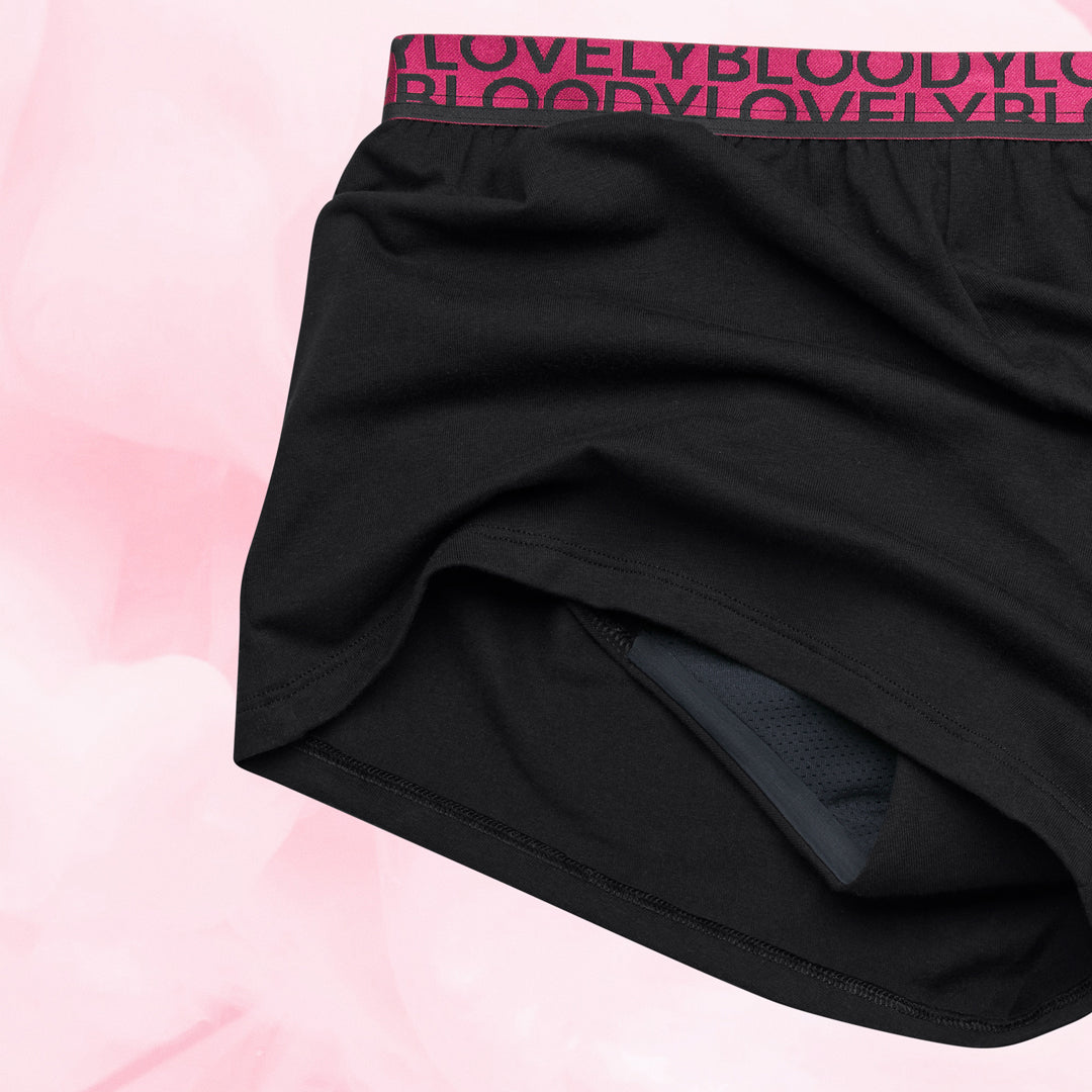 Sleepwear Shorts -kuukautisalushousut joissa on pidennetty jalkoväli