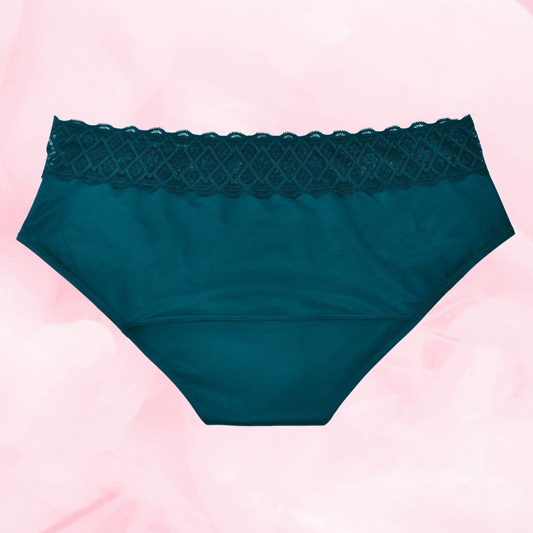 Hipster Full Lace Kohtalainen Vuoto Kuukautisalushousut pitsikoristeisella vyötäröllä.