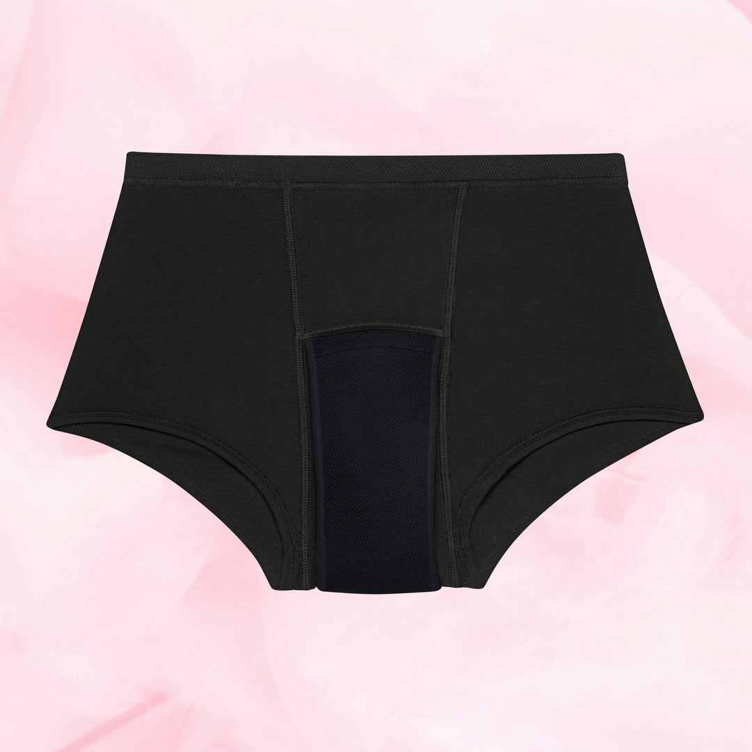 Teens Sleepwear Boxer Yökäyttöön, mustat korkeavyötäröiset vuotosuojat.