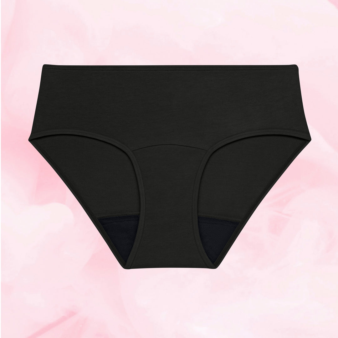 Teens Hipster Runsas vuoto: mustat, vuotosuojatut alushousut, leveä vyötärö.