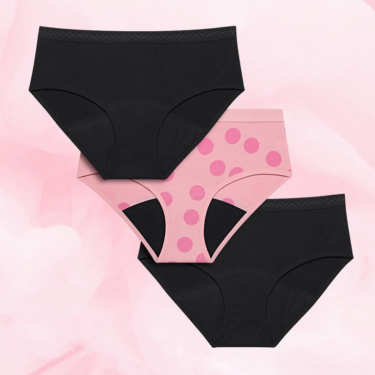 Teen Hipster Print Runsas Vuoto (3-pack) menstrual underwear set.
