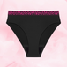 ComfortFit High Leg runsas vuoto mustat bikinialushousut fuksianpunaisella vyötäröllä.