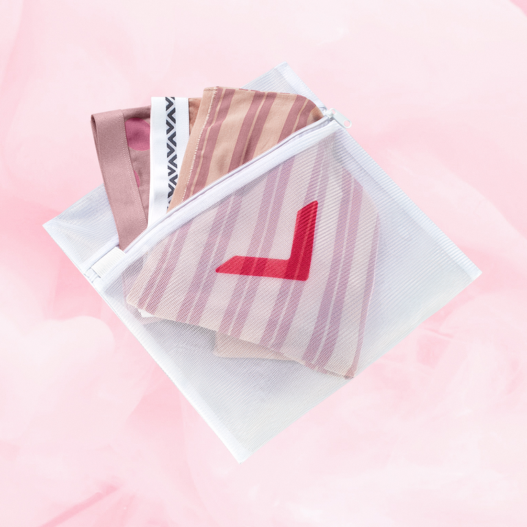 Pesupussi for protecting and extending lingerie lifespan during washing.
