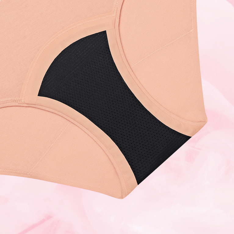 ComfortFit Essentials Hipster Logo menstrual underwear with decorative waistband, designed for heavy flow.