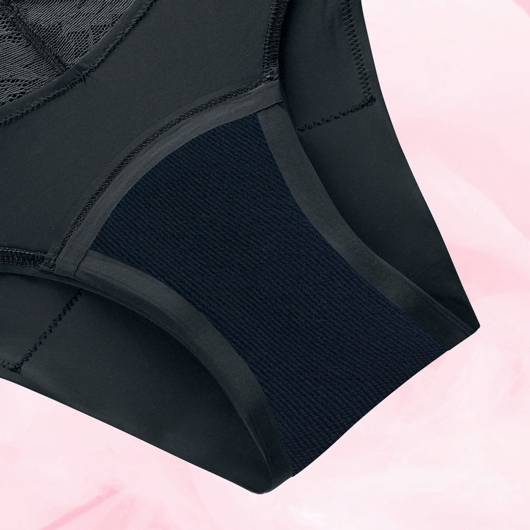 Brazilian Kohtalainen Vuoto Kuukautisalushousut with lace waistband, designed for heavy flow.