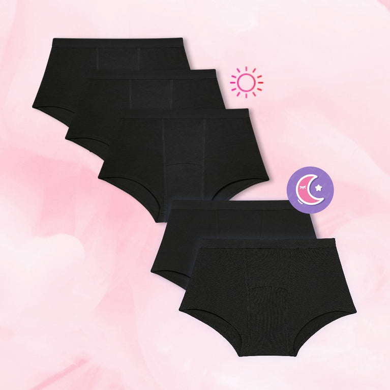 Teens Day & Night -monipakkaus korkeavyötäröiset mustat kuukautisalushousut.